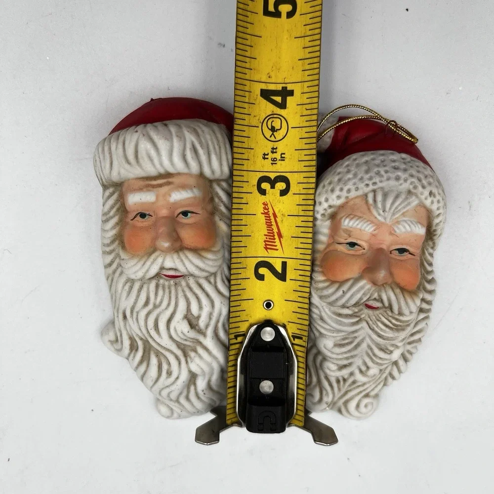 Lot of 4 Vintage 90's Ceramic Painted‎ Santa Head Christmas Ornaments Classic